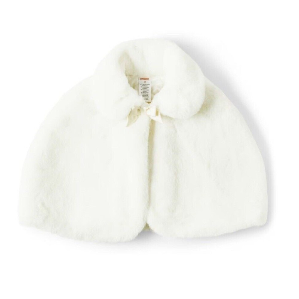 Gymboree Girls White Faux Fur Cape Family Celebrations Bunnys Tail Size 6